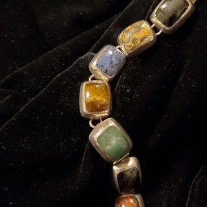 Vintage Multistone Sterling Silver Bracelet  6.75"